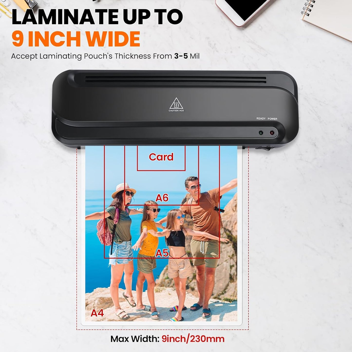 CAREGY 9-Inch Thermal Laminator Machine for Documents and Photos, Easy to Use for Office, School, Business and Home- Black