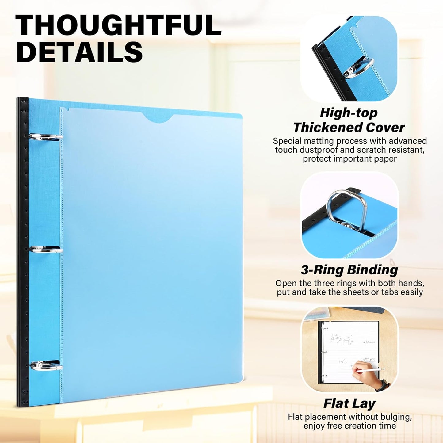 1 Inch Telescoping 3 Ring Binder-12PCS, Flexible Binder with Customized Front Cover, Holds 225 Sheets, School Office Supplies, 4 Colors