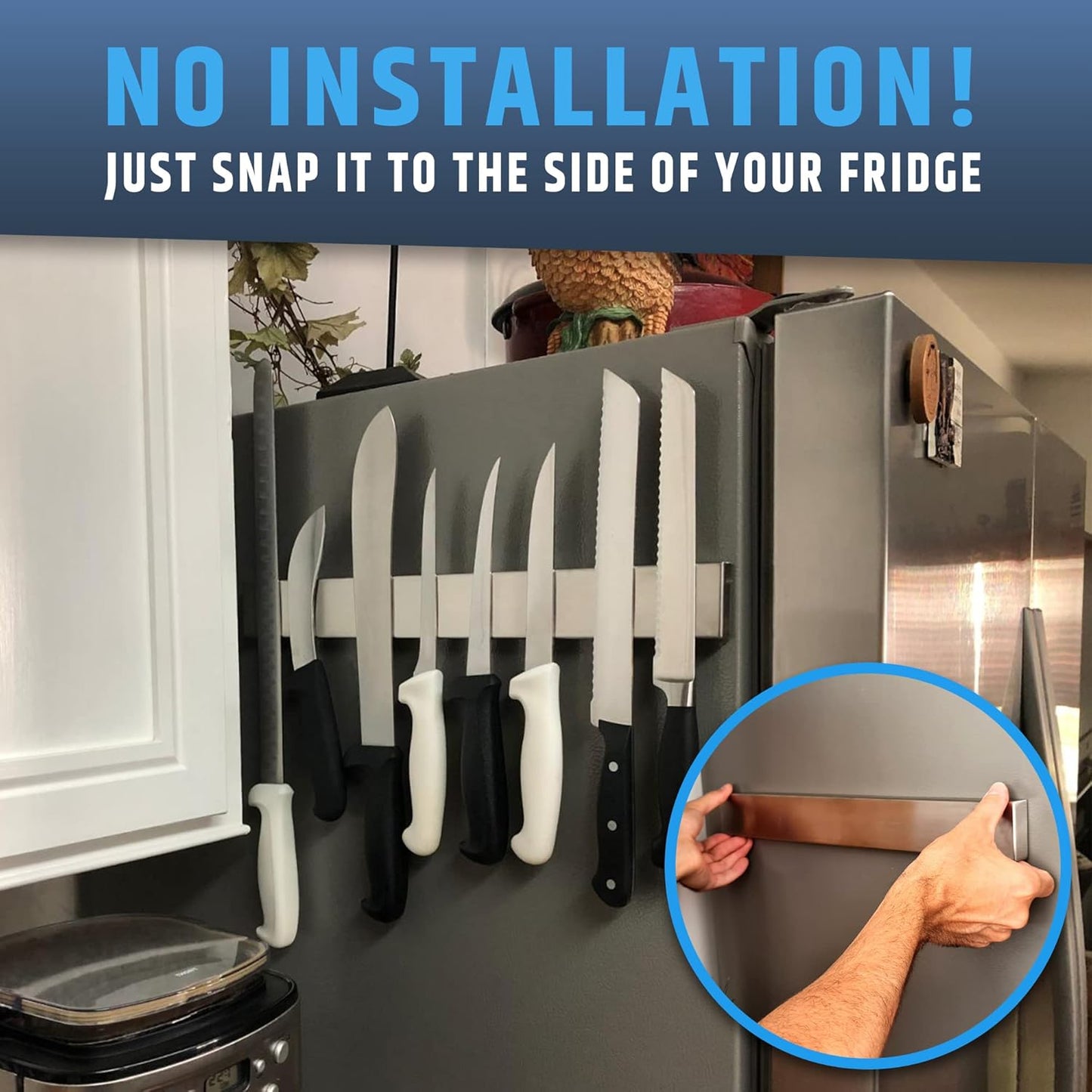 Premium Magnetic Knife Holder for Refrigerator that Doesn't Slide – 17 Inch Professional Double Sided Knife Strip for Fridge - Knife Rack/Bar With Powerful Magnetic Pull Force (Upgraded Version)