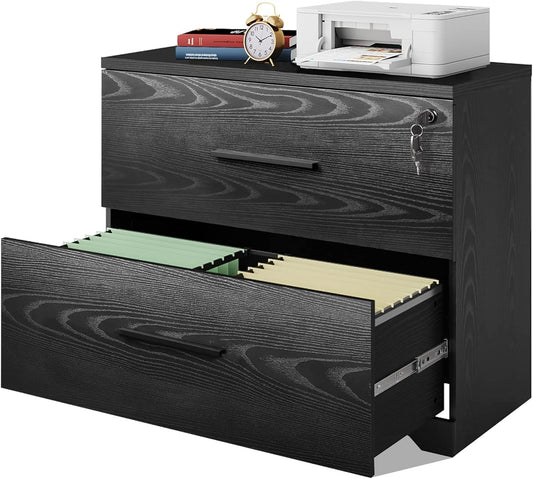 DEVAISE 2-Drawer Wood Lateral File Cabinet with Lock for Home Office, Black
