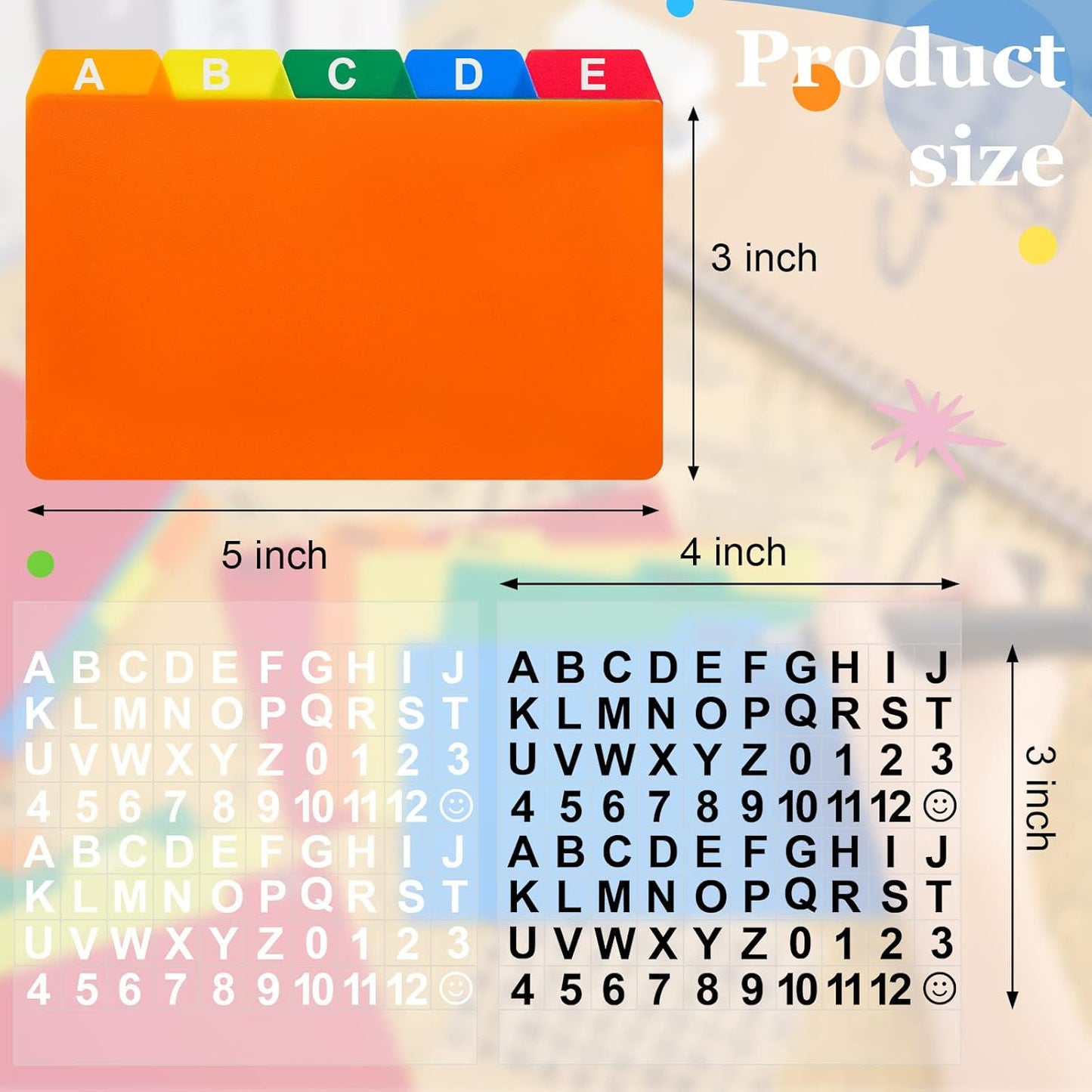 Lewtemi 50 Pcs Index Card Dividers 3 x 5 Inch Index Card Dividers with Tabs Guides with 2 Pcs Alphabet Number Stickers for Office Recipe Business (Assorted Color)