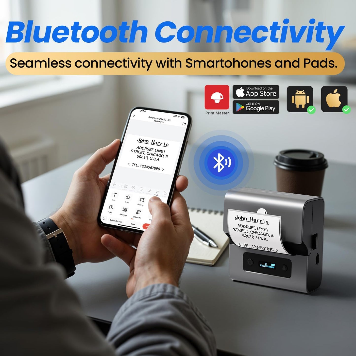 Phomemo Label Makers- Barcode Label Printer M221 3 Inch Label Maker Bluetooth Thermal Printer for Small Business/Home Use, for Barcode, Address, Logo, Stickers, Compatible with Phone & PC, Gray