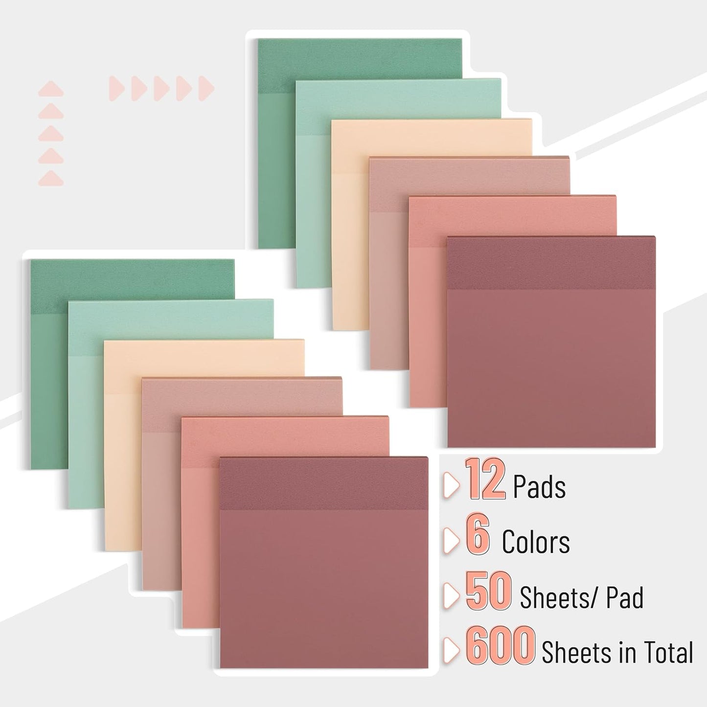Mr. Pen Boho Colors Sticky Notes - Set of 12 Pads (3"x3"), 600 Sheets - See Through, Clear