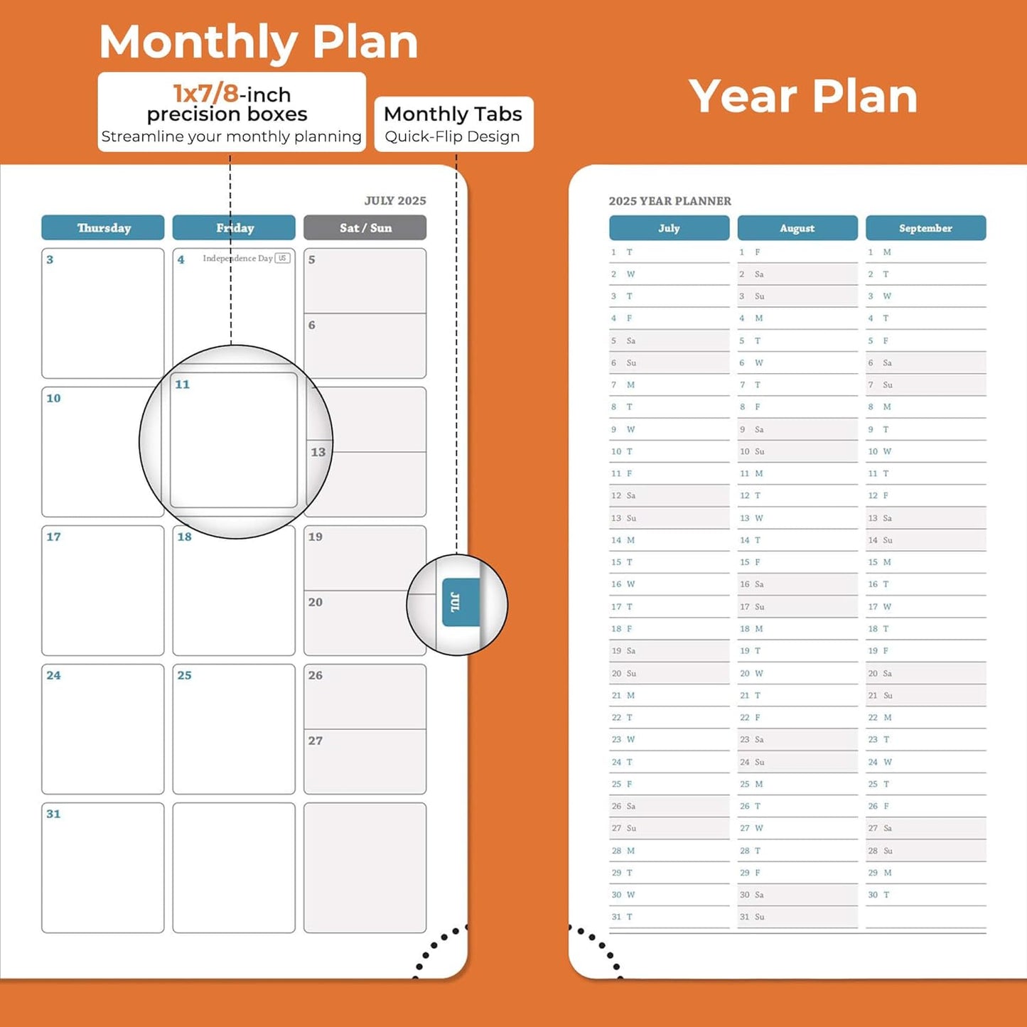 Planner 2025-2026 Daily Weekly and Monthly,6.5"x3.75",18 Months Spiral Bound Calendar Agenda with Self-adhesive Pen Holder,2026 Academic Plan with Vegan Leather Soft Cover,Orange