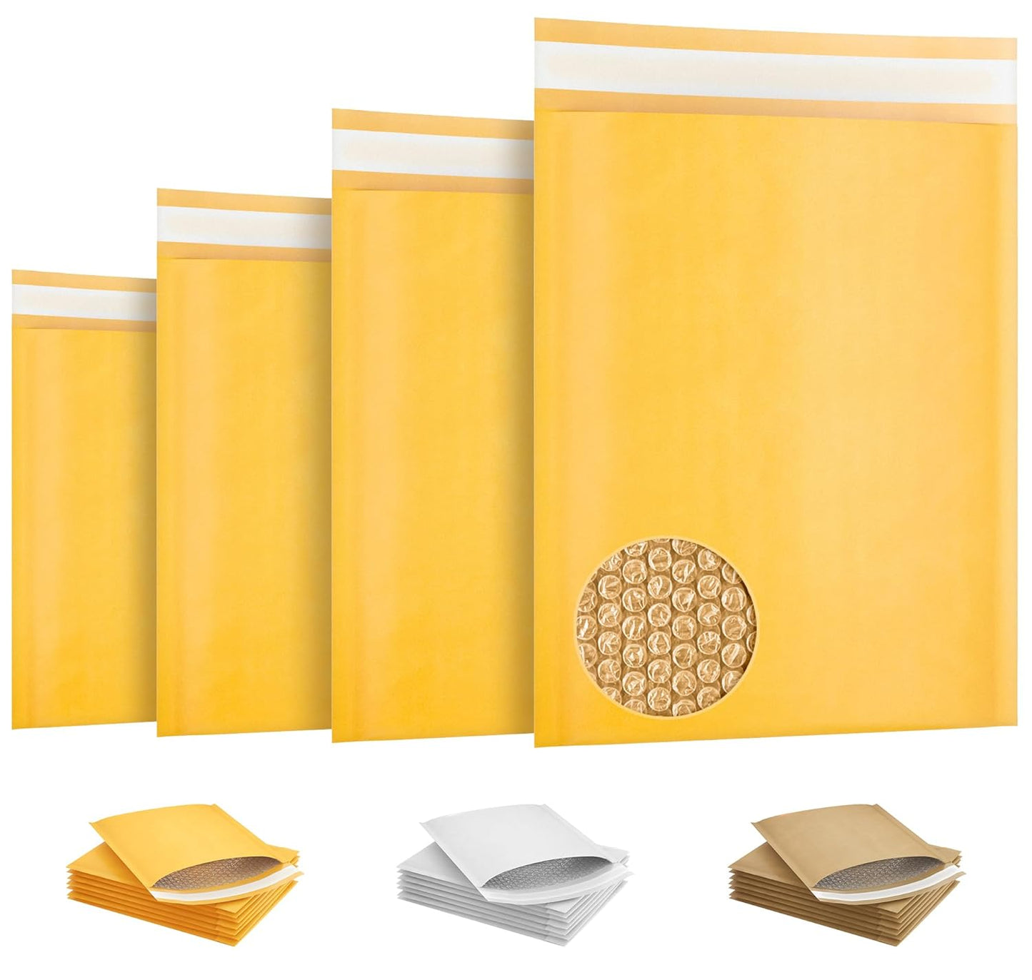 Yellow Kraft Bubble Mailer Envelopes, 10.5 x 15 Inches. 200 Pack Mail Padded Envelopes Self Seal. Waterproof Kraft Bubble Mailers. Tear-Resistant Mailing Envelope Padded. Sturdy Paper Mailer