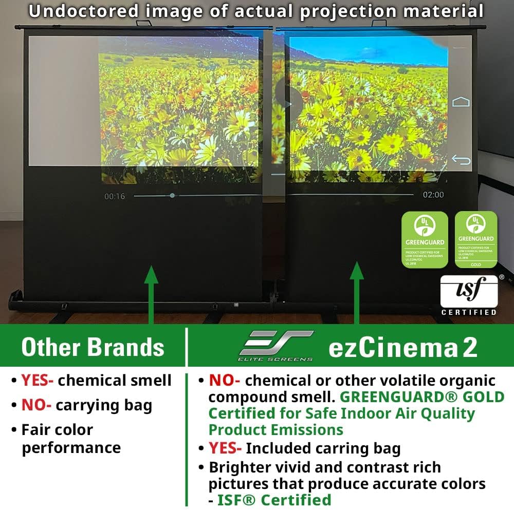 Elite Screens ezCinema 2, Portable Manual Floor Pull Up Scissor Backed Projector Screen, 84-Inch, Home Theater Movie Office Classroom Projection Carrying Bag, US Based Company 2-YEAR WARRANTY, F84XWV2