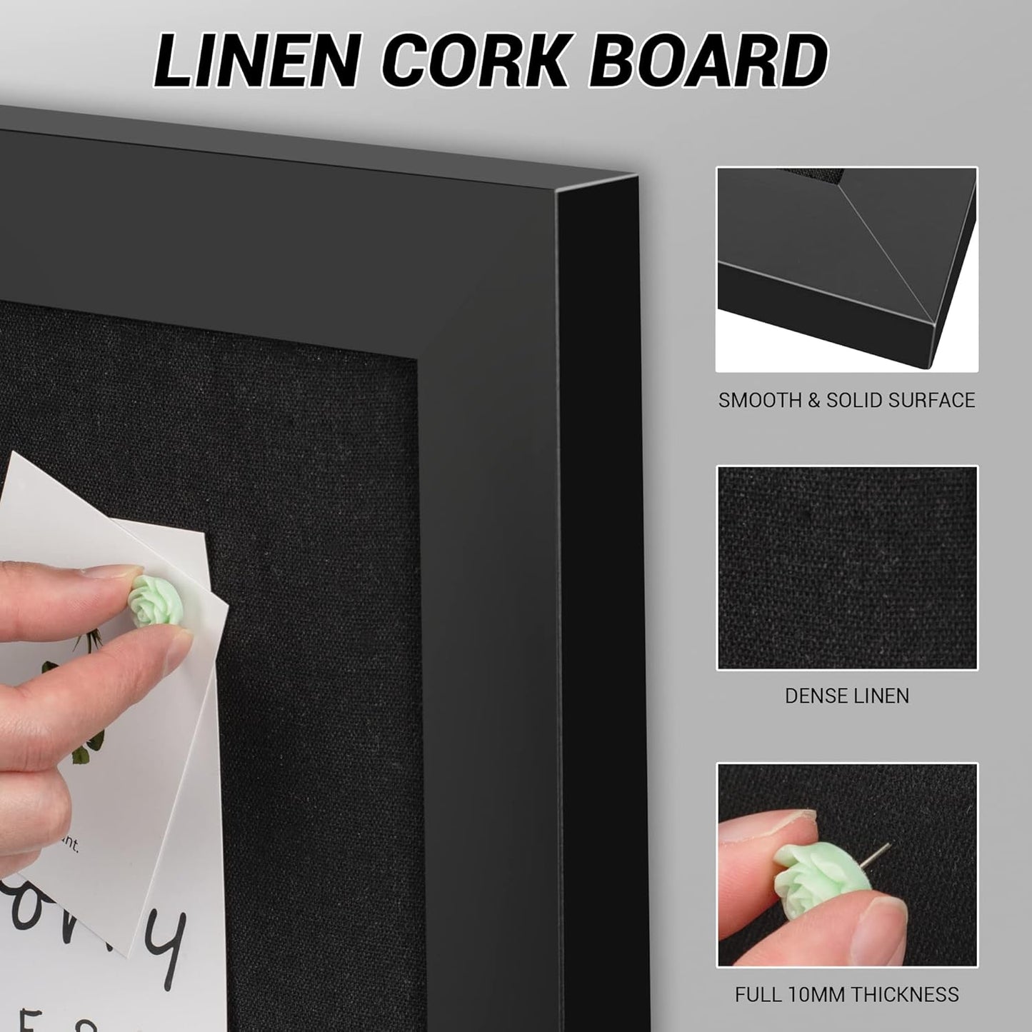 Board2by 2-Pack Farmhouse Linen Cork Bulletin Board, Black Frame 30" x 20" Corkboard, Office Board for Wall Decor, Wall Mounted Pin Board Picture Board with 40 Pushpins for School, Home & Office