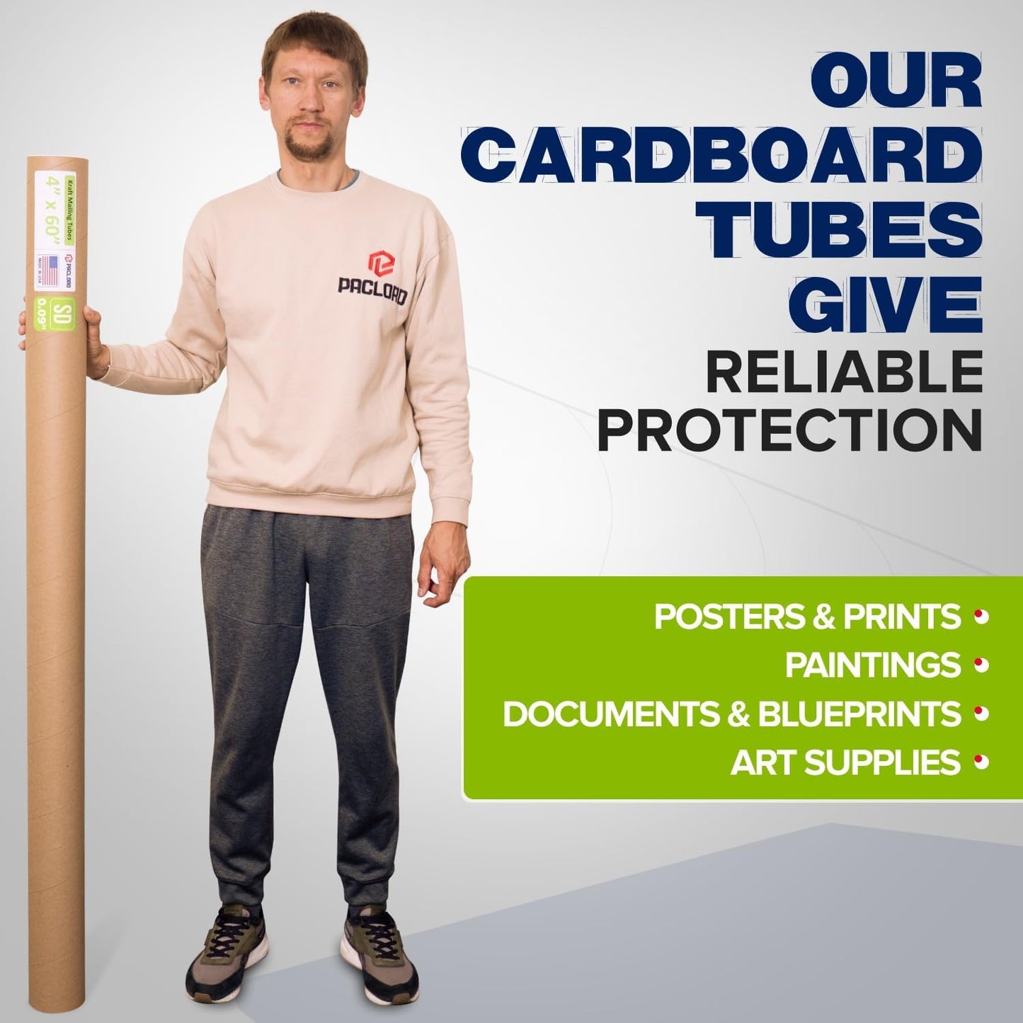 4" x 60" Reinforced Kraft Paper Mailing Tube, Pack of 6 Tubes with 12 Caps – Secure USPS Approved Poster Tube – Cardboard Tube for Shipping and Storing Posters, Prints, Artwork, or Documents