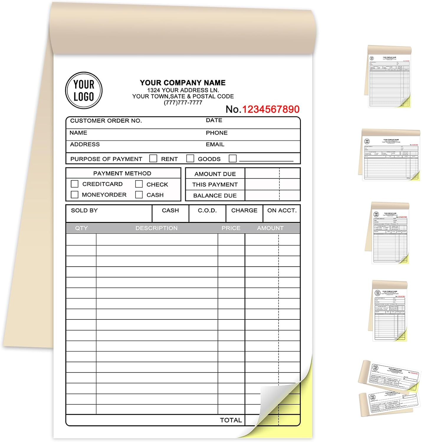 Custom Invoice Book for Small Business,5.5 x 8.5 Inches Invoice Receipt Book, 2-Part Carbonless Forms, Personalized Company Name, Address, Phone Number