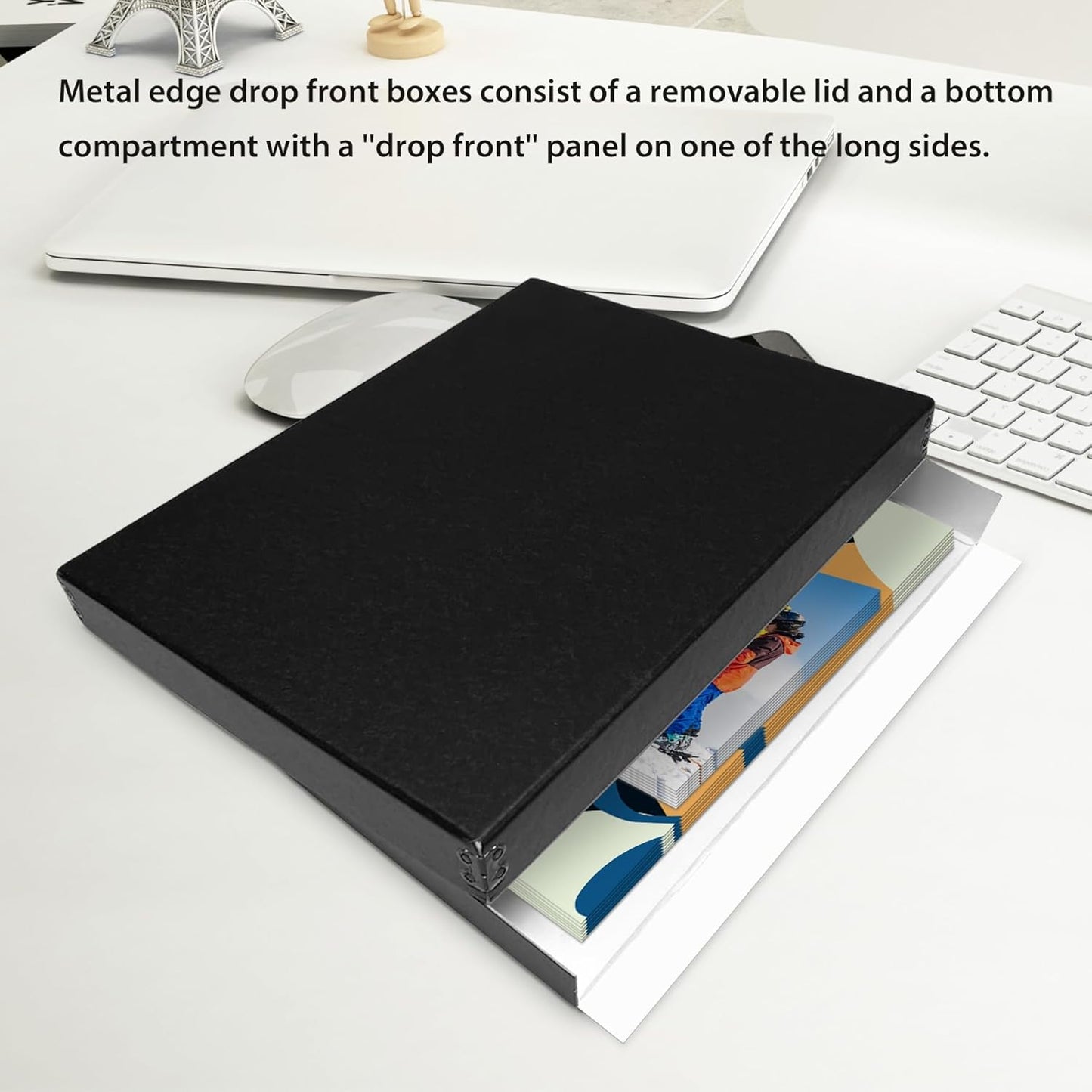 Lineco Museum Archival Storage Box, 9.75x12.75x1.5 in. Drop Front Design. Acid-Free with Metal Edge. Organize Photos, Pictures, Prints, Documents, Crafts, DIY. Black, 2 Pack