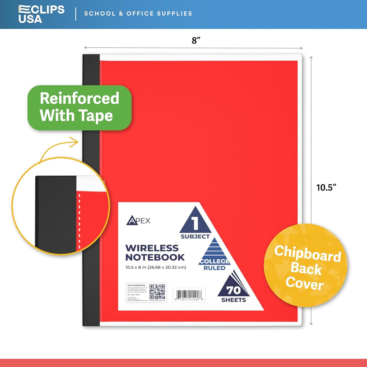 E-CLIPS USA Non Spiral Notebook, 1 Subject, College Ruled Notebook, Journal Notebook, Notebooks Bulk, School Supplies, Perforated Edges, 6 Colors, 70 Sheets (48, College Ruled)