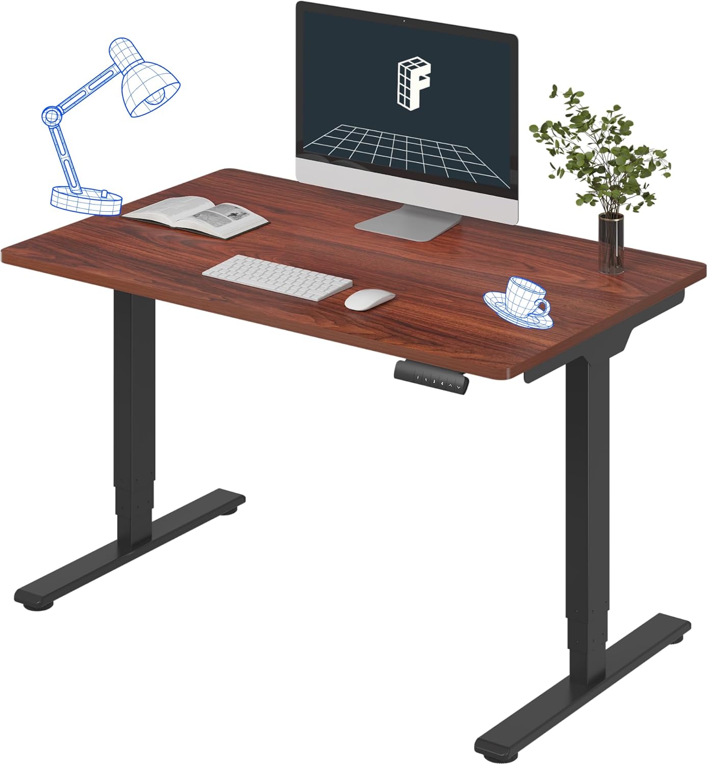 FLEXISPOT E6 Essential 3 Stages Dual Motor Electric Standing Desk 48x30 Inch Whole-Piece Board Height Adjustable Electric Sit Stand Desk(Black Frame + Mahogany Desktop, 2 Packages)