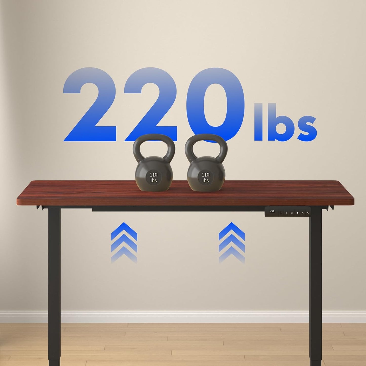FLEXISPOT E3 Dual Motor Electric Standing Desk 55x28 Inch Whole-Piece Board Height Adjustable Electric Sit Stand Desk (Black Frame + Mahogany Desktop, 2 Packages)
