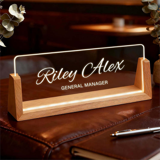 Personalized Light Up Acrylic Desk Sign, Custom Name Plate for Office Desk, Corporate Gifts for Employees Coworkers, Professional Appreciation Present