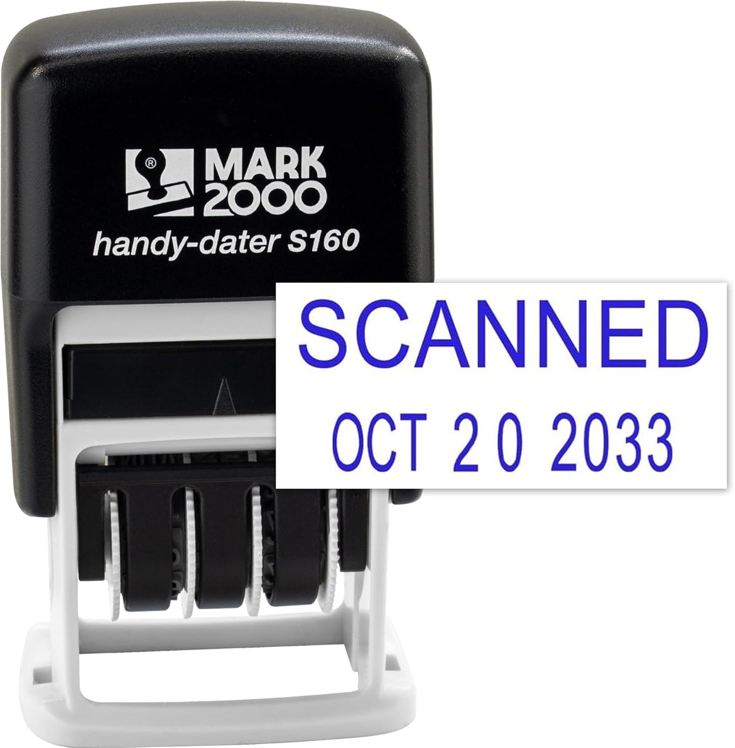 Mark 2000 Self-Inking Rubber Date Office Stamp with Scanned Phrase & Date - Blue Ink (Handy-Dater S160), 12-Year Band