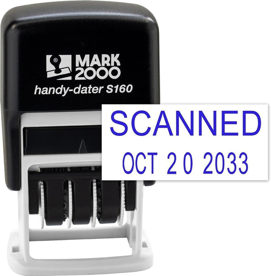 Mark 2000 Self-Inking Rubber Date Office Stamp with Scanned Phrase & Date - Blue Ink (Handy-Dater S160), 12-Year Band