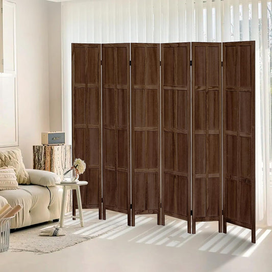 6 Panel Room Divider, 5.6Ft Wood Room Dividers and Folding Privacy Screens, Room Divider Wall Freestanding Room Partitions, Room Dividers Screen for Home Office Restaurant Bedroom, Dark Brown