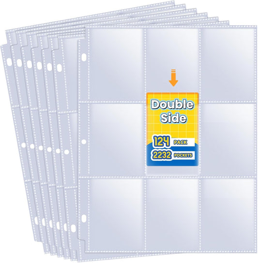2232 Pockets Double Side Trading Card Sleeves, Fabmaker 9 Pocket Card Sleeves Binder Sheets for 3 Ring Binder, Long-Lasting Trading Card Binder Sleeves Fit for MTG, Baseball, Game, Business Cards