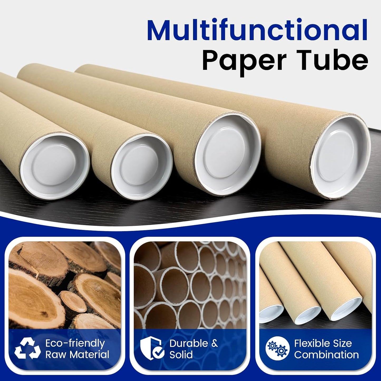 4-Pack Mailing Tubes with Caps, Paper Cardboard Storage Tubes for Shipping, Prints, Documents, Crafts & Golf Clubs (4in*47in, 3in*47in)
