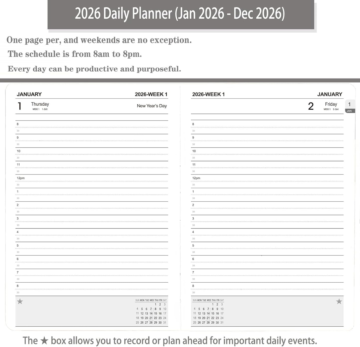 2026 Daily Planner/Calendar, One Page Per Day, Daily Monthly Agenda Planner with Time Slots and Monthly Tabs, Jan - Dec 2026, 5.7" x 8.25" Appointment Book, Pen Holder, Leather Cover (2026-Chartreuse)