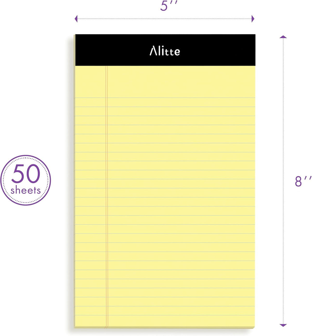 Yellow Legal Notepads 5x8 - Perforated Wide Ruled Writing Pad Paper, No Ink Bleeding - Blank Legal Pads for Home, Office, School, Business - 50 Sheets Per Notebook (12 Pack)