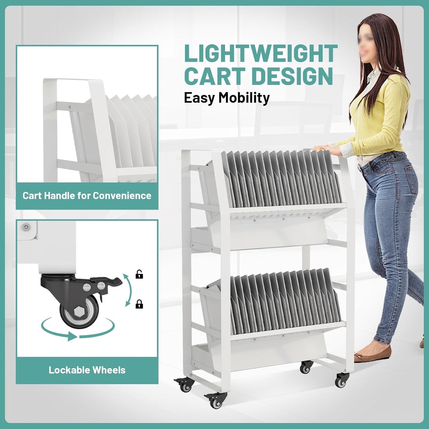 32 Device Mobile Open Charging Cart, Charging Station Rack with Easy Access and Removable Slots, Charging Storage Cart with Cable Management for Tablets, Chromebooks, Laptop Computers