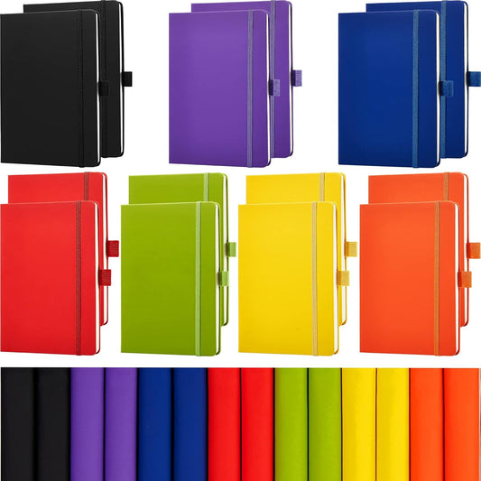 Laumoi 14 Pack Lined Journal Notebooks 5.5 x 8.2 Inch A5 Hardcover Notebook College Ruled Notepad with Pen Holder PU Leather Ruled Lined Journals for School Business Work Writing(Mixed Color)