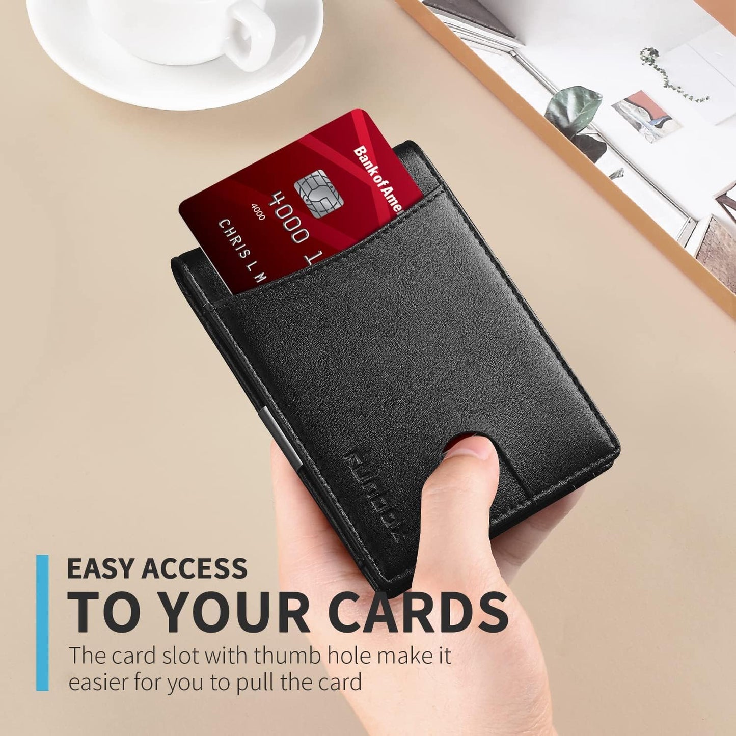 RUNBOX Money Clip Slim Wallets for Men RFID Blocking 11 Card Holder Minimalist Small Leather Bifold Men's Front Pocket Wallet Gift Box