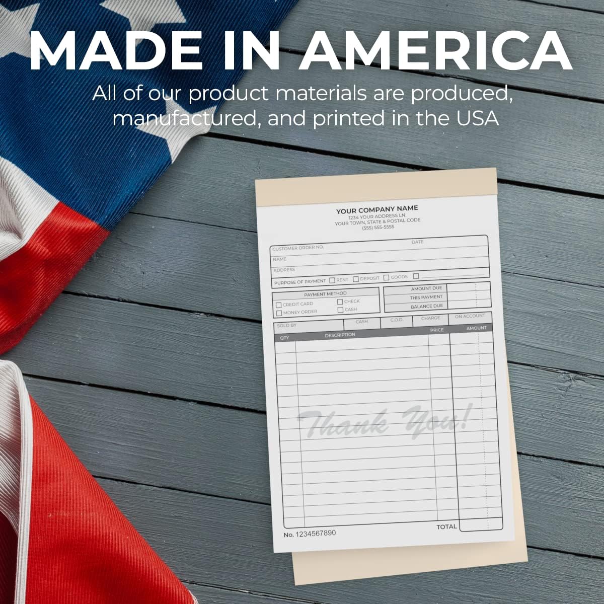 Custom 5.5" x 8.5" Carbonless NCR Books in 3-Part Triplicate Invoices, Receipts, Work Orders, Sales Orders, Purchase Orders, Estimates, Quote Forms with Your Company/Business Name (66 Sets)