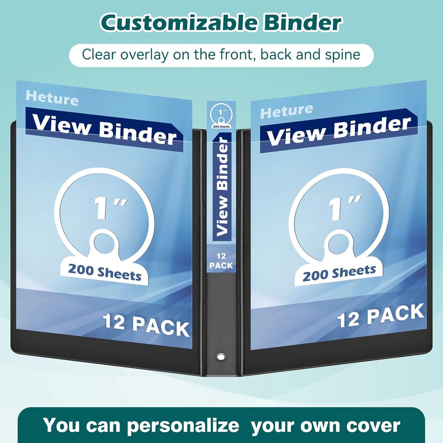 3 Ring Binder 1 Inch 12 Pack, 1" Clear View Round-Ring-Binder, PVC-Free,Holds for 200 Sheets 8.5" x 11" US Letter Size Paper, Durable Black Binders Perfect for Office,School and Home