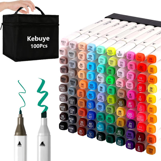 Alcohol Markers 100 Colors, Alcohol Based Marker with Case, Dual Tip Art Markers for Kids Adults Coloring Books, Sketch Permanent Marker Pens, School Supplies Christmas Gift