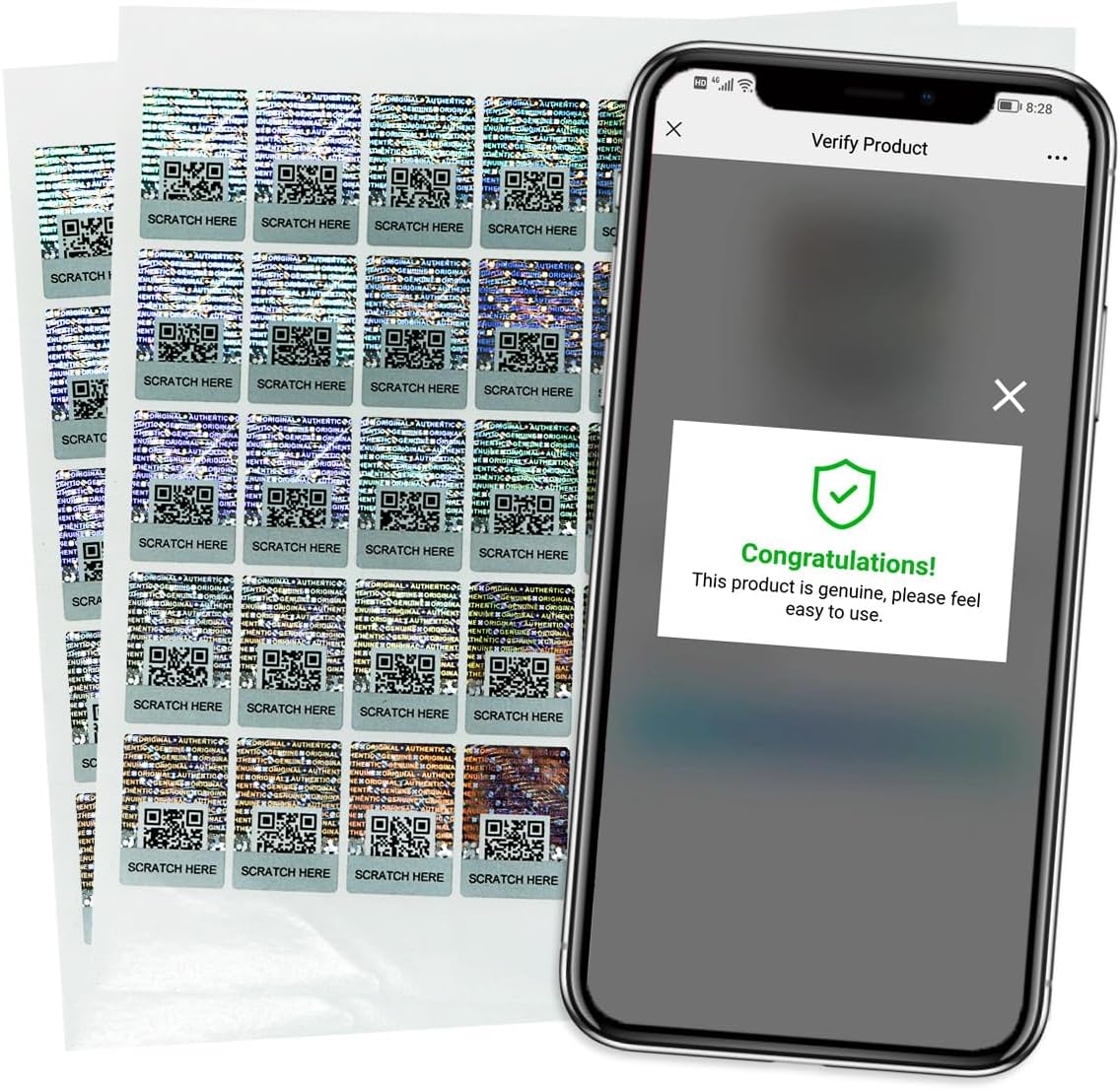 Anti-Counterfeit Packaging Authentic Hologram Labels Silver QR Code Stickers Security Seals Genuine Tags Unique Random Serial Number 1X0.7 inch Holographic Stickers (480pcs)