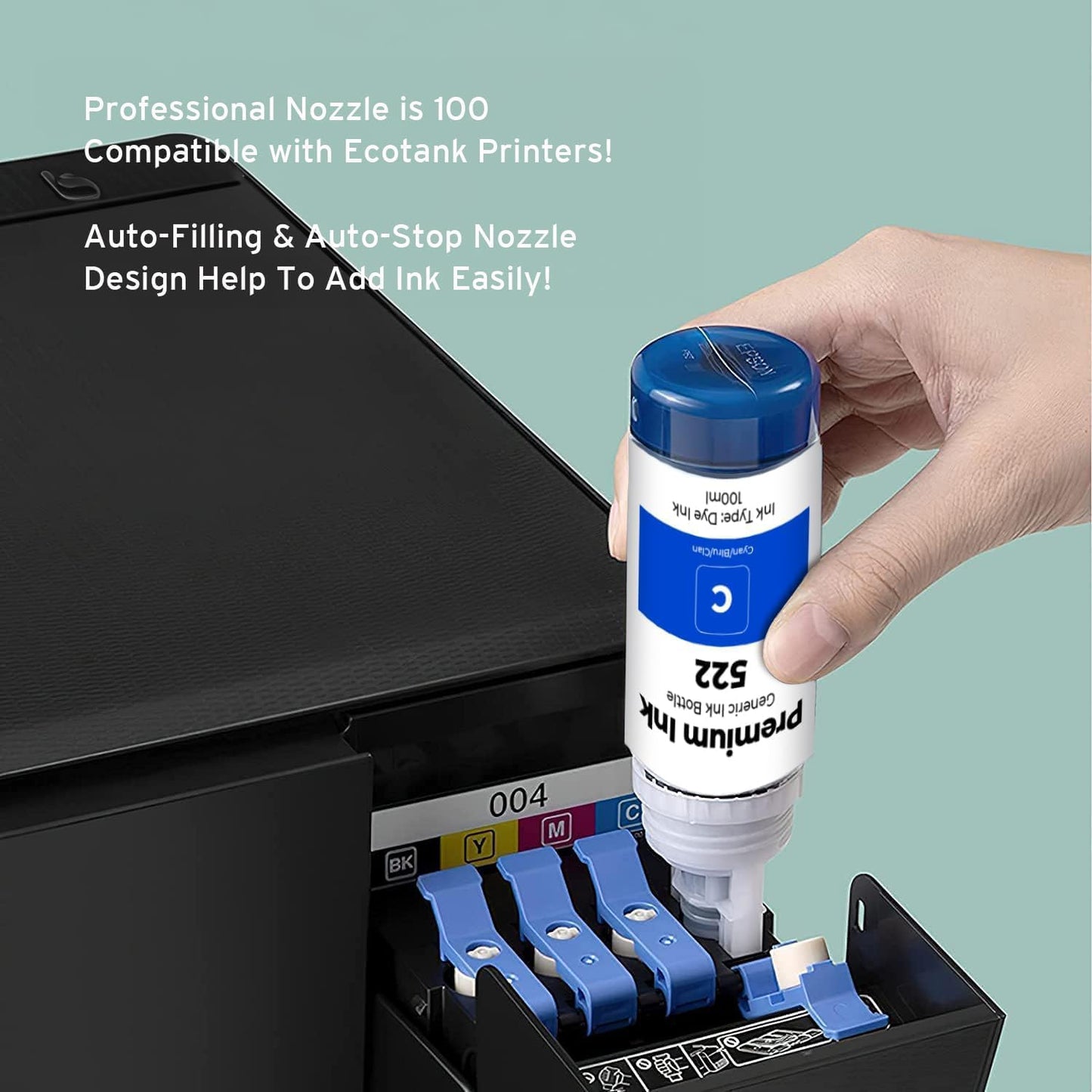 Printers Jack 522 Ink Refill Ink Bottle Kit Compatiable with T522 and Supertank ET-2800 ET-4700 ET-4800 ET-2710 ET-2720, ET-2803 Printer, (2BK C M Y)