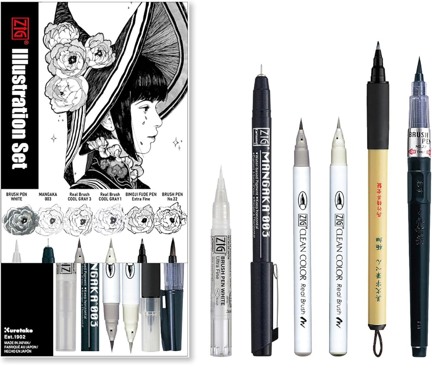 Kuretake Zig Inktober pen set, for Illustration, Manga Drawing, Lettering and Calligraphy, Professional Artist, Made in Japan (Special 23(6pcs.))