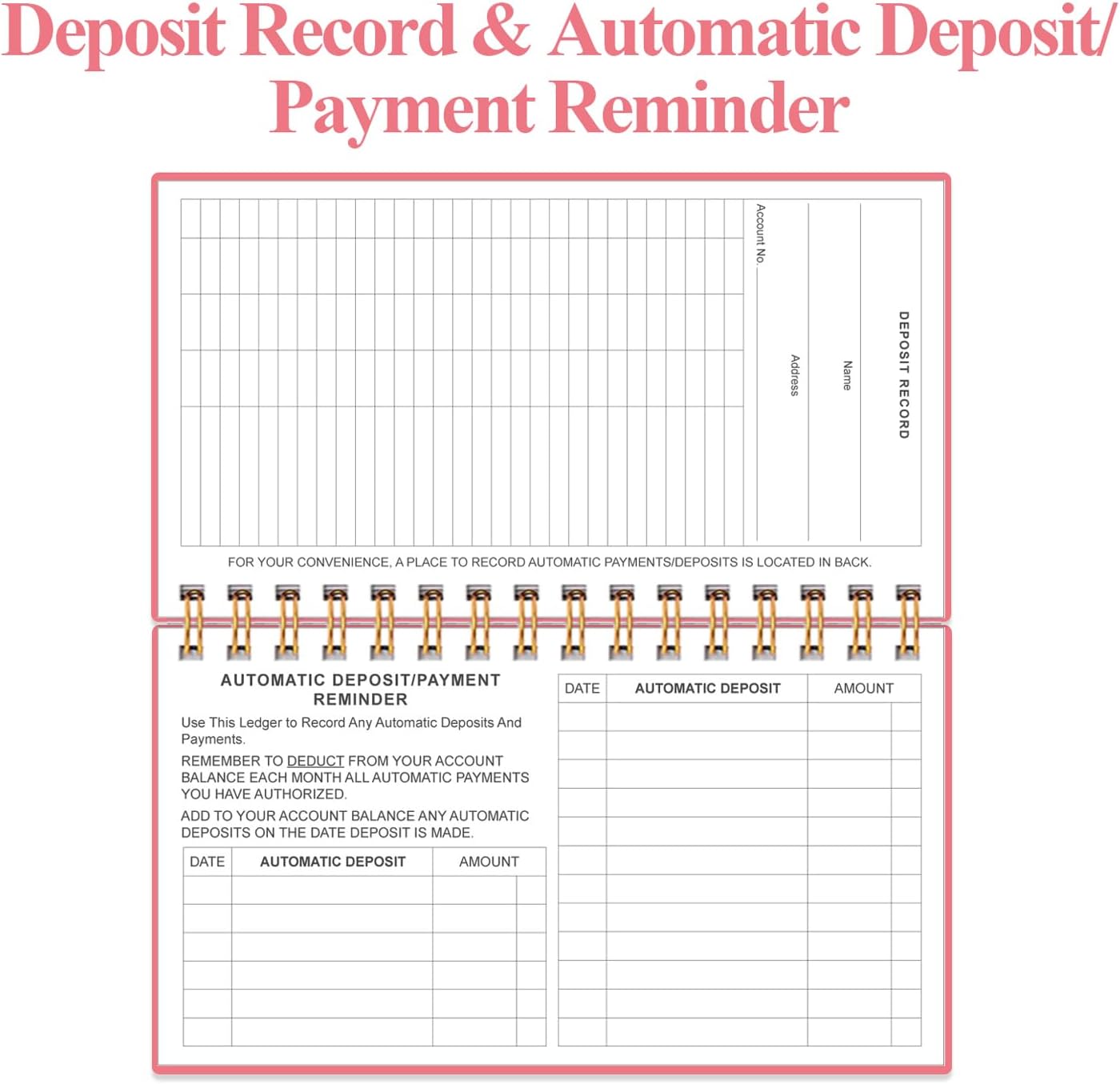 Check Registers for Personal Checkbook - A6 Blank Ledger Transaction Registers for Personal, Check Register Book for Checking and Saving Account, Deposit and Credit Card, 3,75" x 6.75", Pink