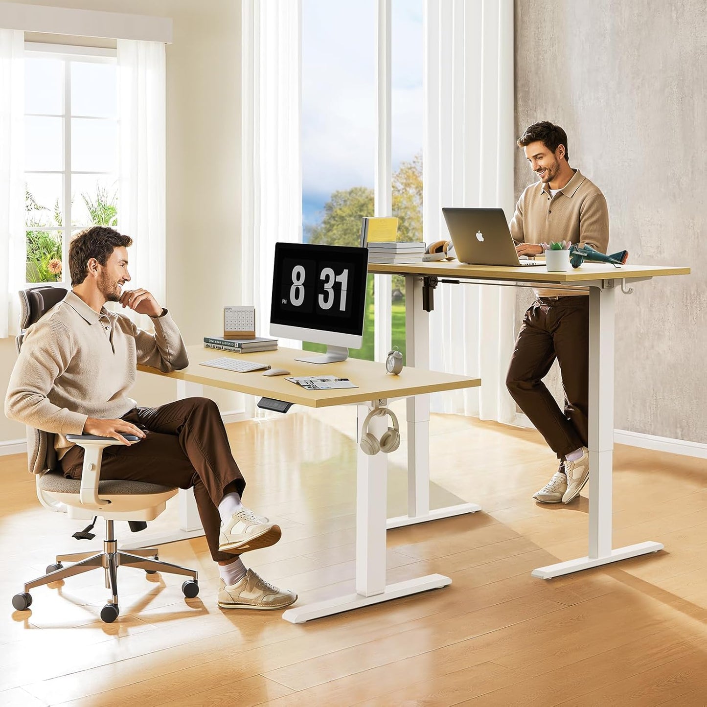 48x24 Inches Whole Piece Electric Standing Desk, Seamless One Piece Height Adjustable Sit to Stand up Desk for Home Office, Ergonomic Computer Workstation, Oak