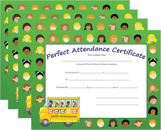 SHAPES ETC. 30pcs Perfect Attendance Recognition Certificates 11inx8.5in Colorful Award Kids Student Graduations Moving Up Ceremonies Achievement Days Banquets Academic Competitions USA Made