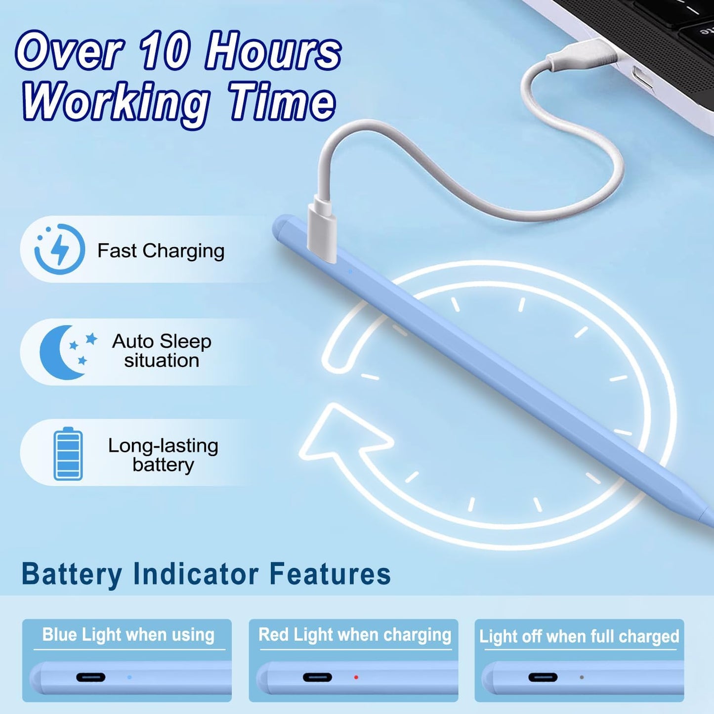 Stylus Pen for iPad Apple: Fast Charge for Pencil Apple Pen with Palm Rejection Tilt Sensitivity - Pen for iPad 10/9/8/7/6, iPad Pro 12.9"/11"/13" M4, iPad-mini 6/5, iPad-Air 5/4/3/M2 Blue