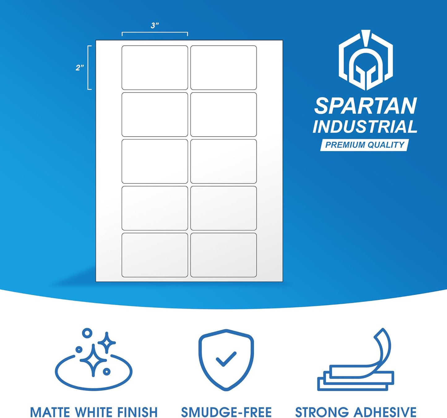 3" X 2" Matte White Shipping Labels Compatible with Inkjet and Laser Printers - 250 Sheets, 2500 Total Paper Stickers for Mailing, Product Labeling, and Organization - Spartan Industrial