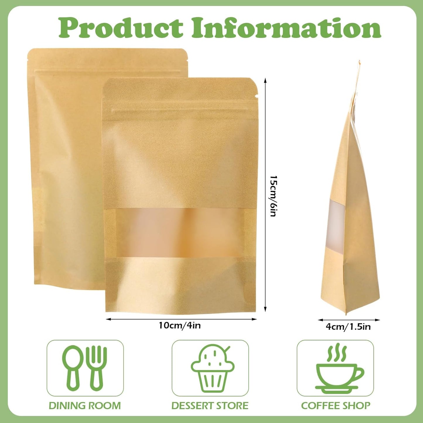 Geosar 450 Pcs Kraft Bags with Window 4 x 6 Inch Stand up Kraft Pouches Bulk Zipper Paper Pouches Food Storage Reusable Heat Sealable Bags for Packaging Home Business Office