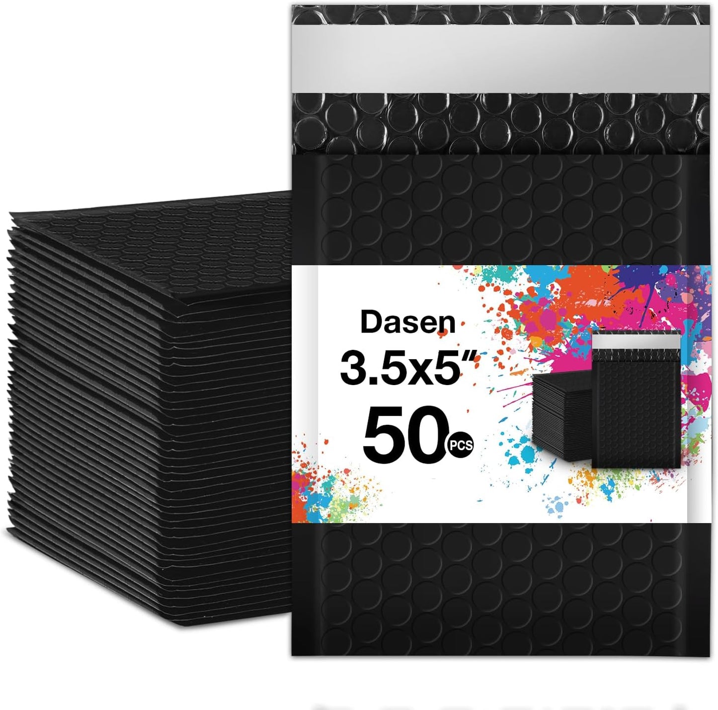 Dasen Bubble Mailers 3.5x5 Inch 50 Pcs,Small Self-Sealing Mail Shipping Bags,Black Padded Envelopes #0000