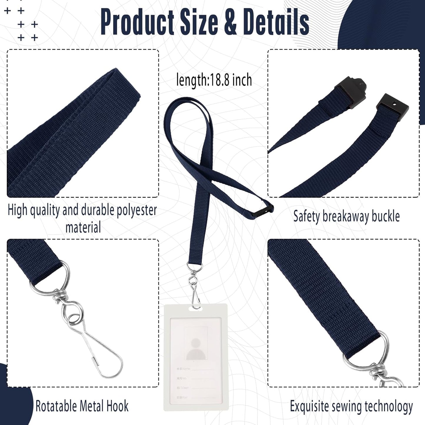Patelai 60 Pcs Breakaway Lanyards with J Hook Bulk Flat for ID Badges Neck Badge Lanyards Card Nametag Holder Neck Straps (Navy Blue)