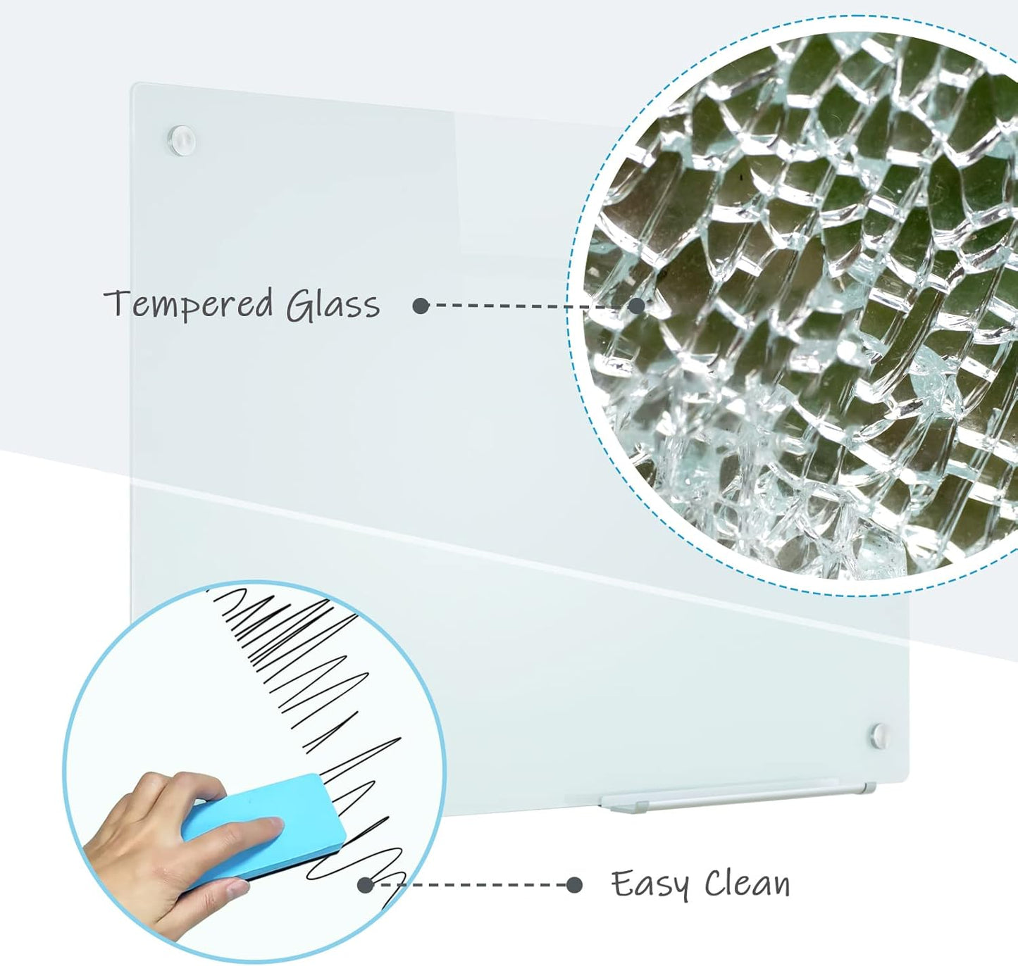 Magnetic Glass Whiteboard, 24"x36"Frameless Dry Erase Board White Board Surface Wall Mounted for Office, Classroom & Home