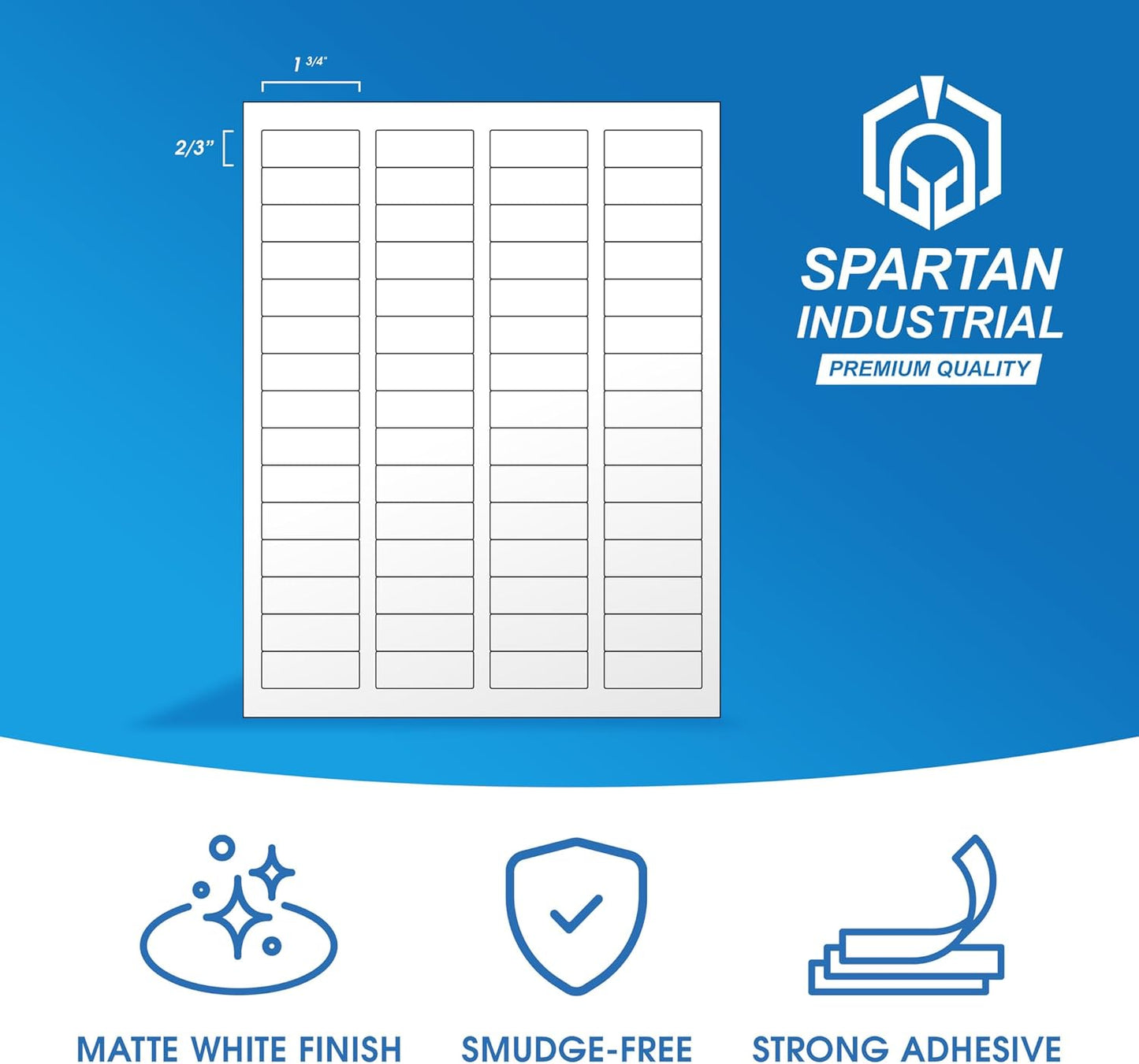 1 3/4" X 2/3" Matte White Return Address Labels Compatible with Inkjet and Laser Printers - 30 Sheets, 1800 Small Printable Stickers for Mailing, Barcodes, Organization - Spartan Industrial