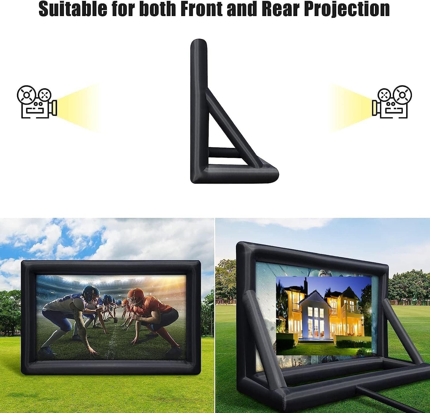 PioneerWorks Inflatable Projector Screen, 24FT Portable Blow Up Outside Projector Screen, Front & Rear Projection, with Rope, Air Blower, Ground Nails and Carry Bag, for Theater, Football, Backyard