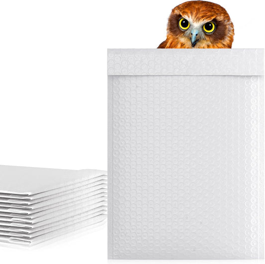 White Poly Bubble Mailers Self Seal, 9.5 x 13.5 Inch. Pack of 10 Bubble Packaging Envelopes for Shipping. Durable Padded Envelopes Waterproof. Self Seal Padded Mailers. Shipping Packages