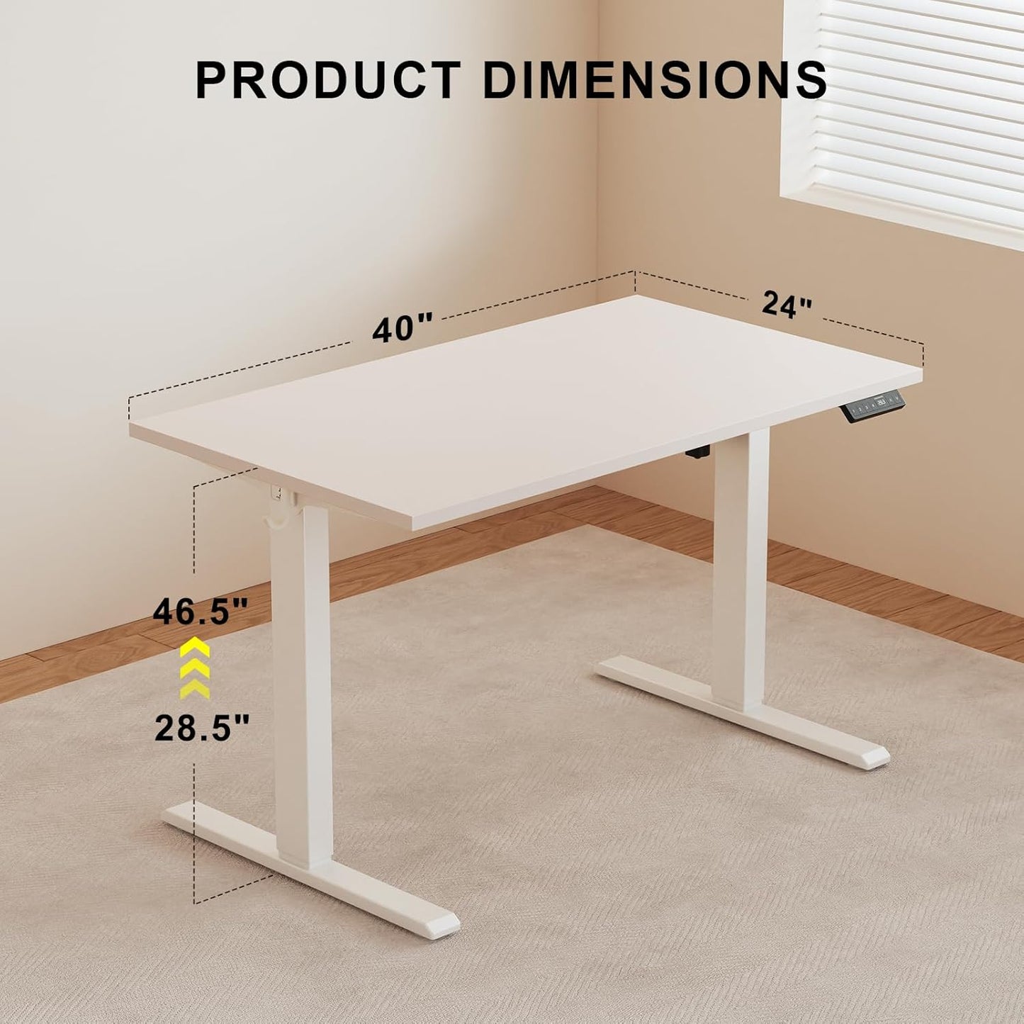40x24 Inches Whole Piece Electric Standing Desk, Seamless One Piece Height Adjustable Sit to Stand up Desk for Home Office, Ergonomic Computer Workstation, White