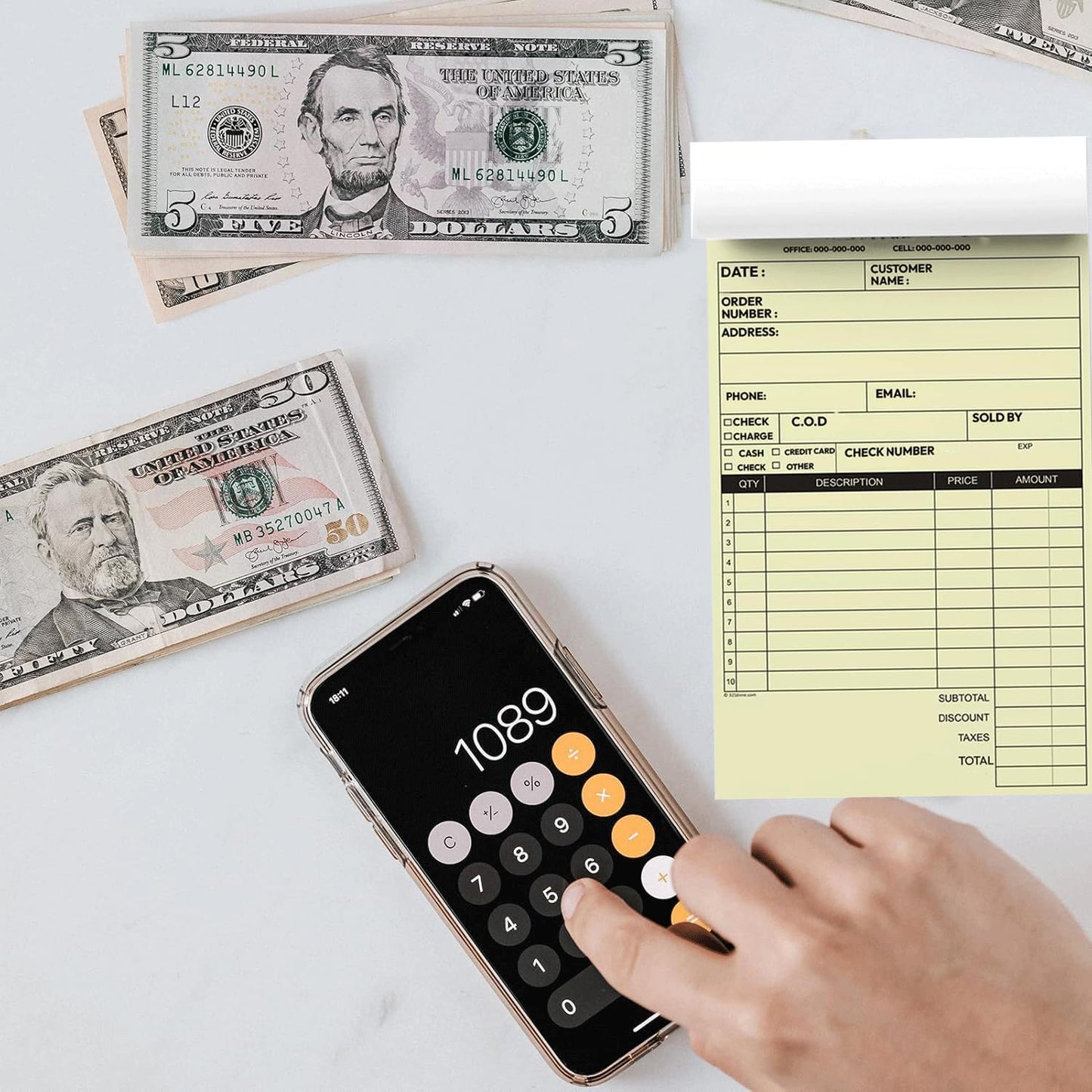Custom 8.5" X 11" Invoice Receipt Book, Carbonless NCR Invoice Book in 2-Part Duplicate Receipts, Estimates, Purchase Orders, Sales Orders, Price Forms with Your Company/Business Name