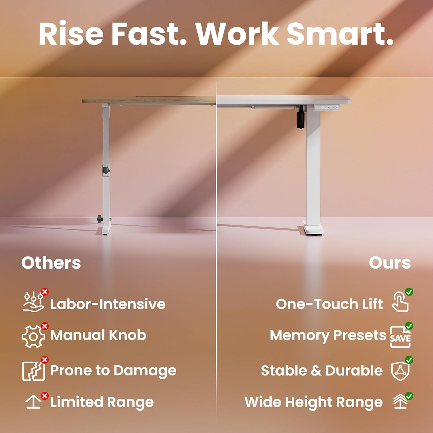 HUANUO Electric Standing Desk, 40 x 24 Inch Height Adjustable Computer Desk with Storage Bag, 4 Height Memory Settings, Sit Stand Up Desk for Home Office, White