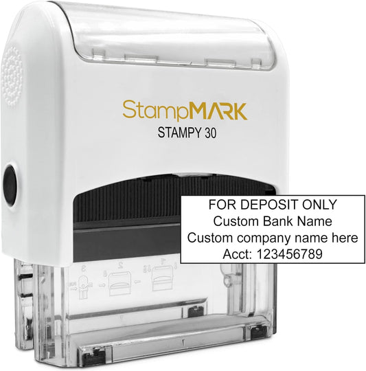 for Deposit Only Customized Office Self Inking Stamp - 4-Lines - Medium - Choose from 15 Ink Colors